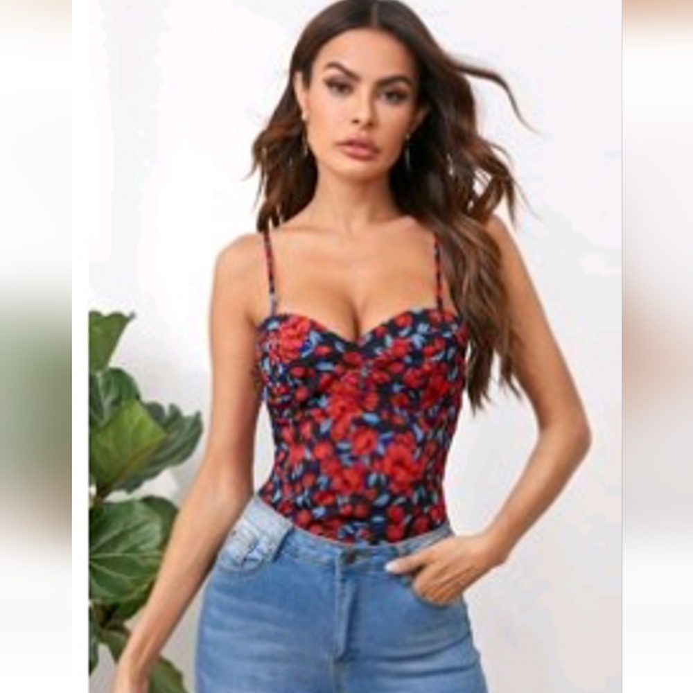 Shirred back flower print cami top